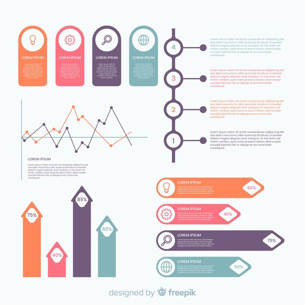 Colección pasos infografía planos con estadísticas