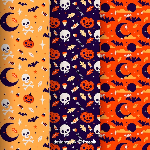 Colección de patrón de halloween en diseño plano