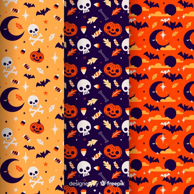 Colección de patrón de halloween en diseño plano