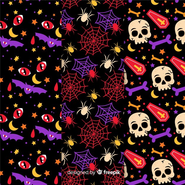 Colección de patrón de halloween con diseño plano