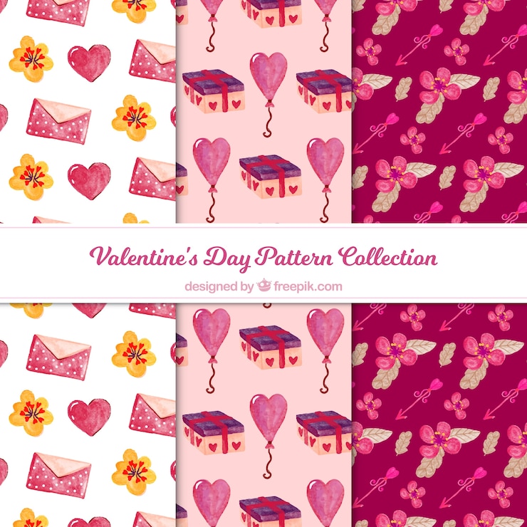 Vector gratuito colección de patrones de acuarela del día de san valentín
