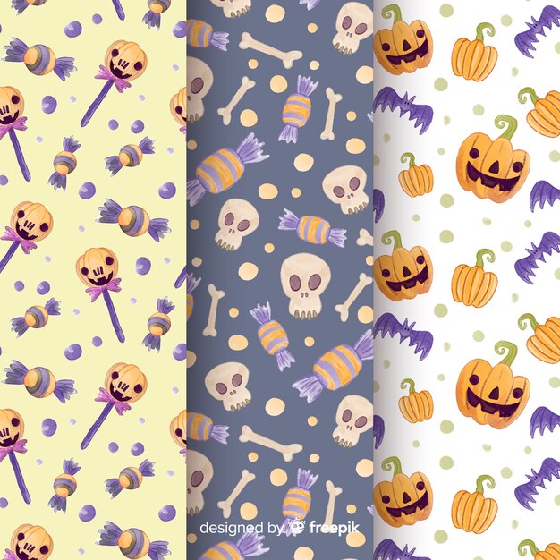 Colección de patrones de acuarela de halloween