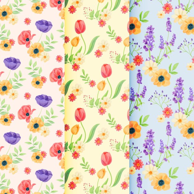 Colección de patrones de acuarela de primavera