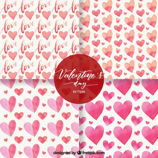 Colección de patrones de acuarela de san valentín