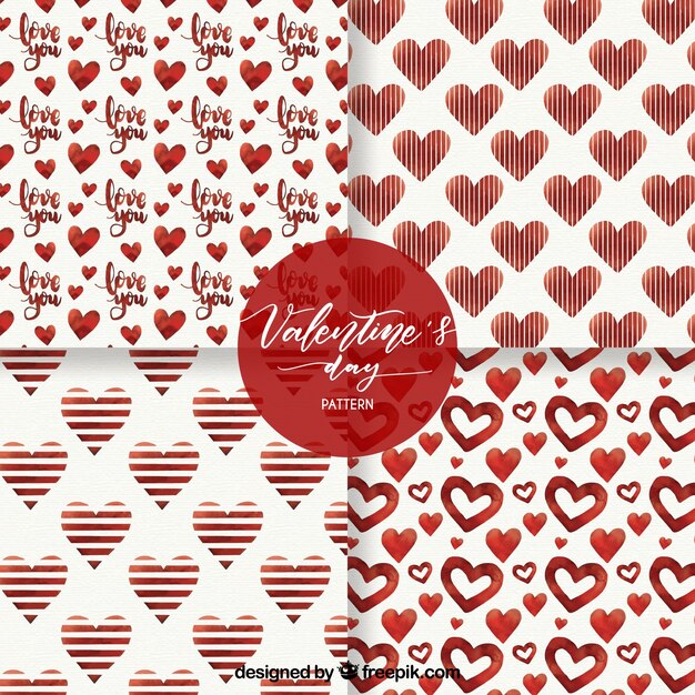 Colección de patrones de acuarela de san valentín