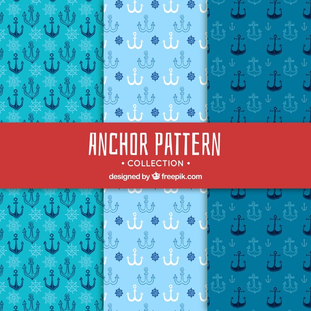 Colección de patrones de anclas en tonos azules