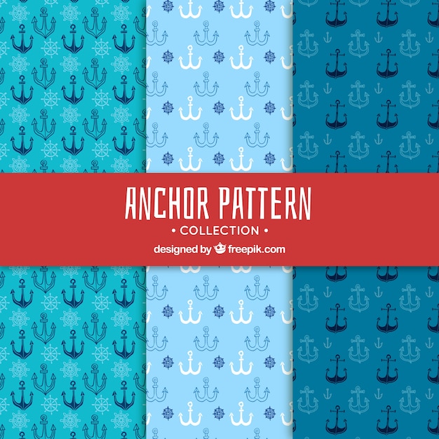 Colección de patrones de anclas en tonos azules
