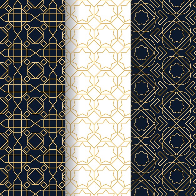 Colección de patrones árabes lineales de diseño plano