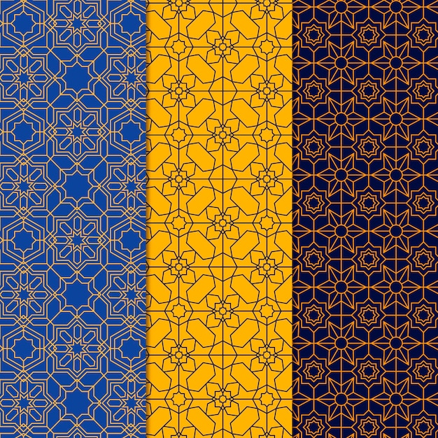 Colección de patrones árabes lineales de diseño plano