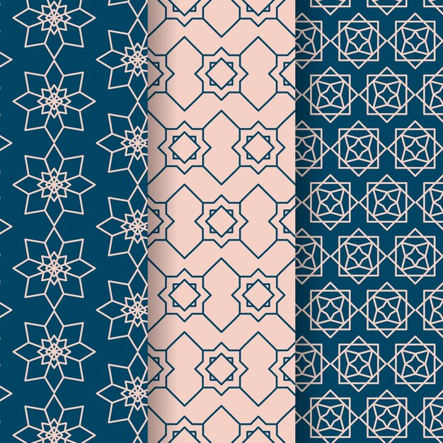 Colección de patrones árabes lineales planos