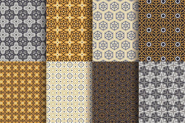 Colección de patrones árabes lineales planos