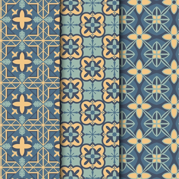 Colección de patrones árabes ornamentales de diseño plano