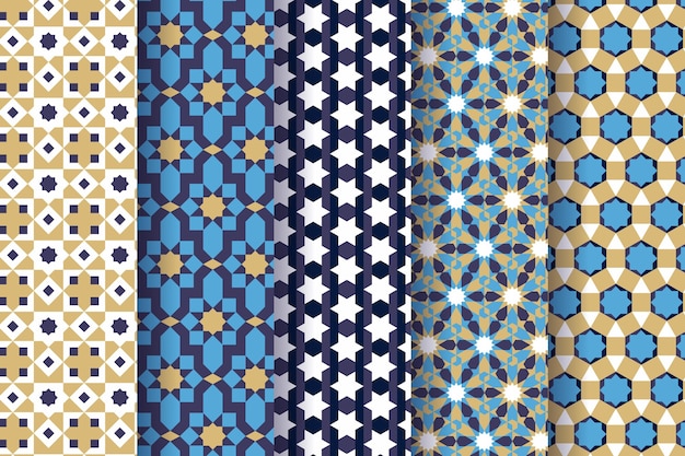 Colección de patrones árabes ornamentales planos