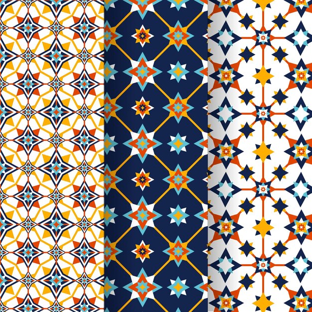 Colección de patrones árabes ornamentales planos