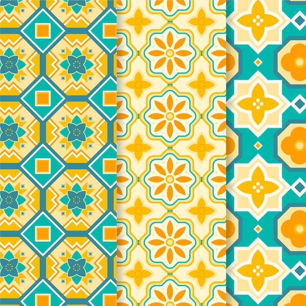 Colección de patrones árabes ornamentales planos