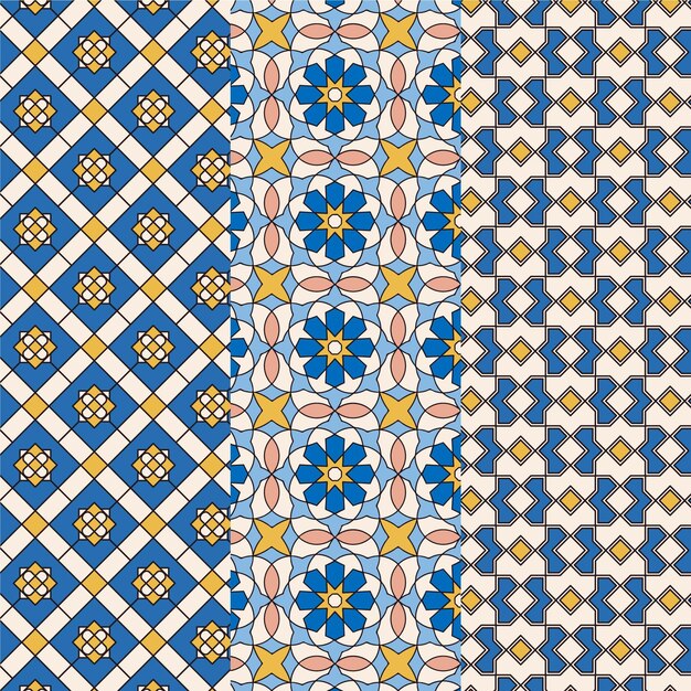 Colección de patrones árabes ornamentales planos