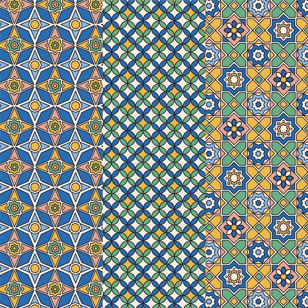 Colección de patrones árabes ornamentales planos