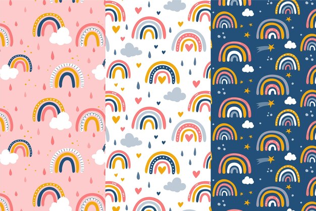 Colección de patrones de arco iris dibujados a mano
