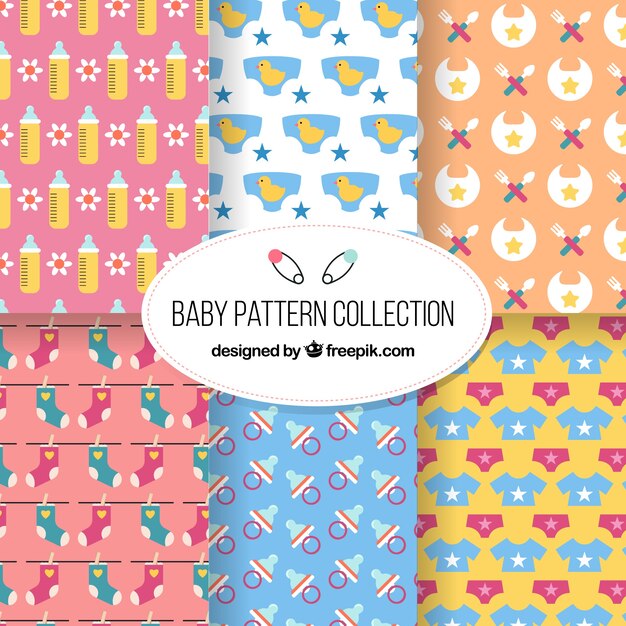 Colección de patrones de bebé en estilo plano