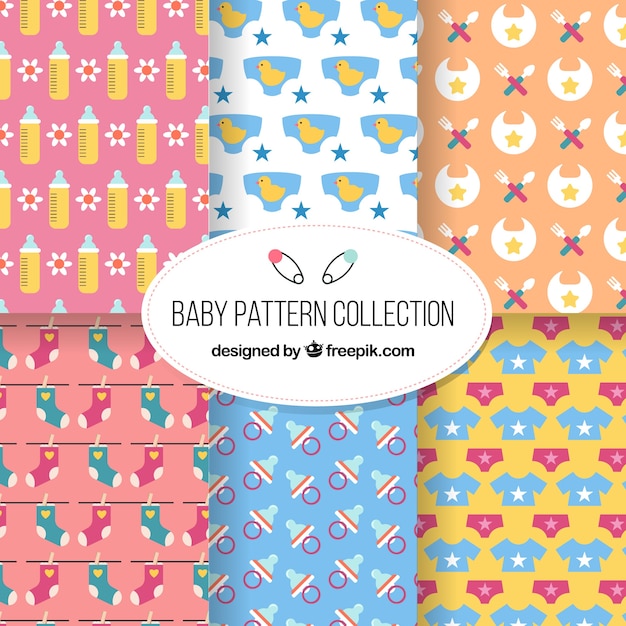Colección de patrones de bebé en estilo plano