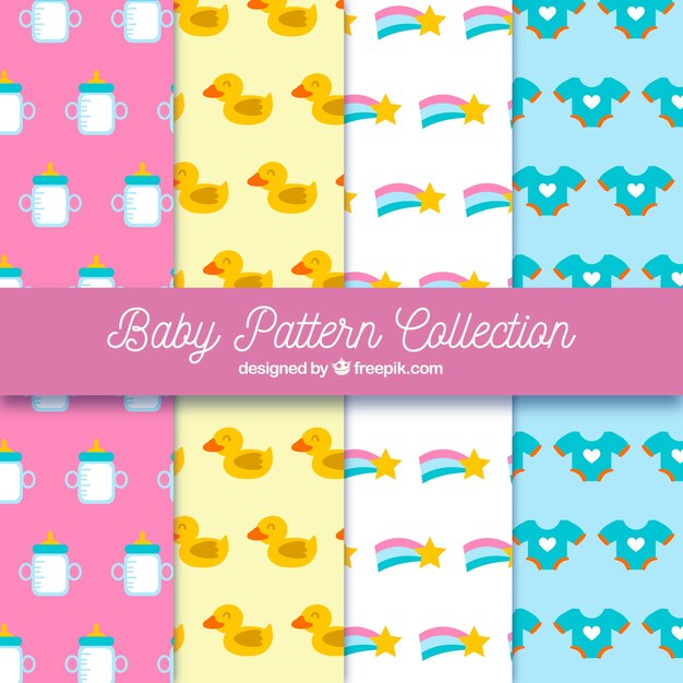Colección de patrones de bebé en estilo plano