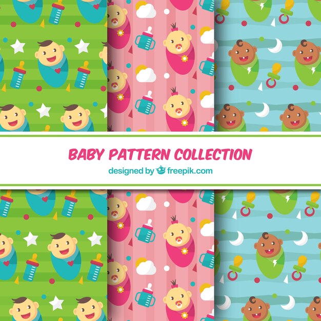 Colección de patrones de bebé en estilo plano