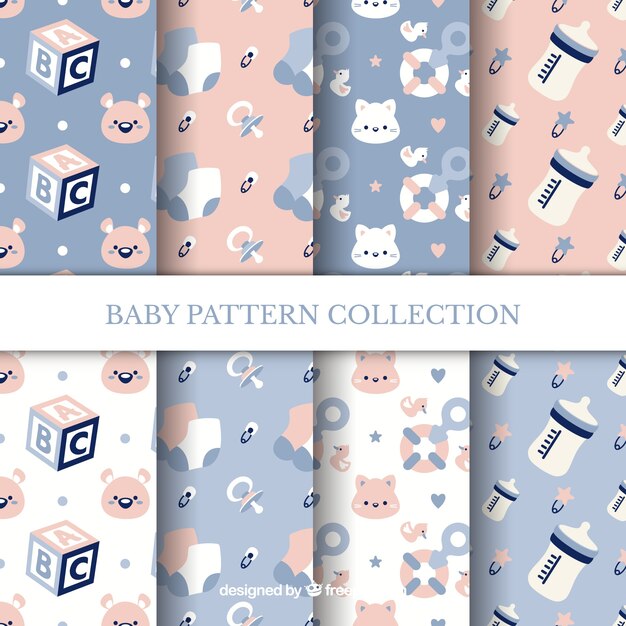 Colección de patrones de bebé en estilo plano