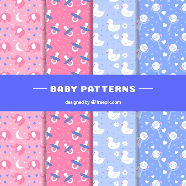 Vector gratuito colección de patrones de bebé en estilo plano