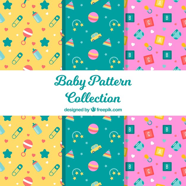 Colección de patrones de bebé en estilo plano