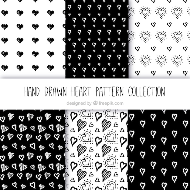 Vector gratuito colección de patrones de bocetos de corazones