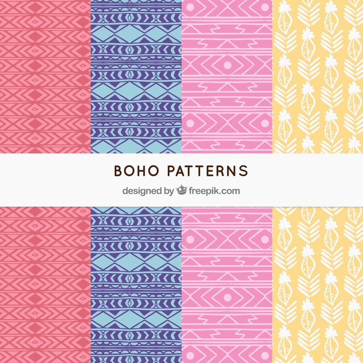 Vector gratuito colección de patrones boho con estilo hippie