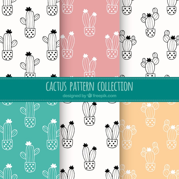 Vector gratuito colección de patrones de cactus dibujados a mano