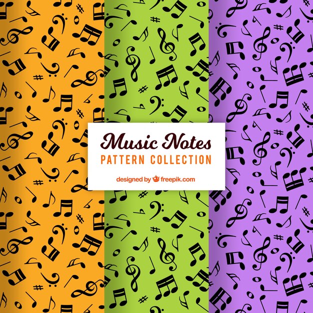 Colección de patrones de colores con notas musicales