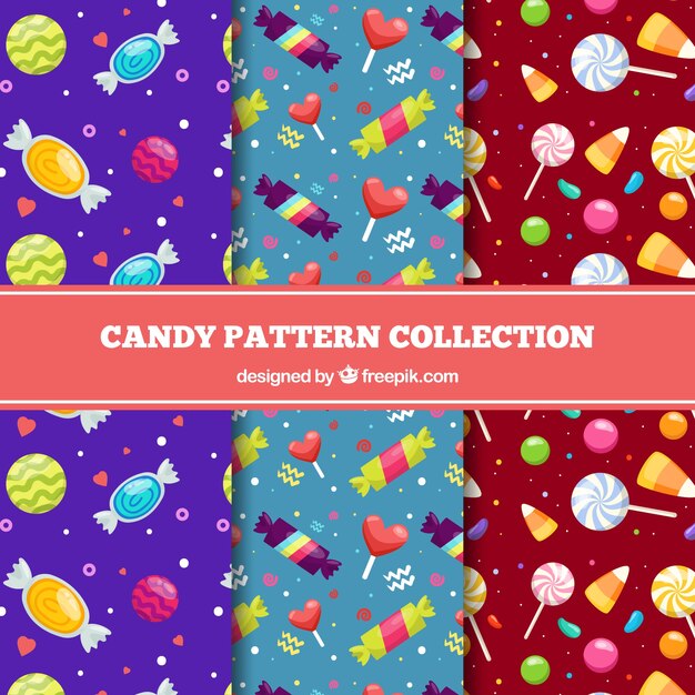 Colección de patrones coloridos con deliciosos dulces