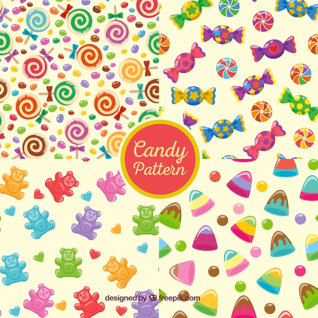 Vector gratuito colección de patrones coloridos con deliciosos dulces
