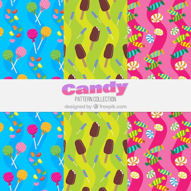 Colección de patrones coloridos con deliciosos dulces