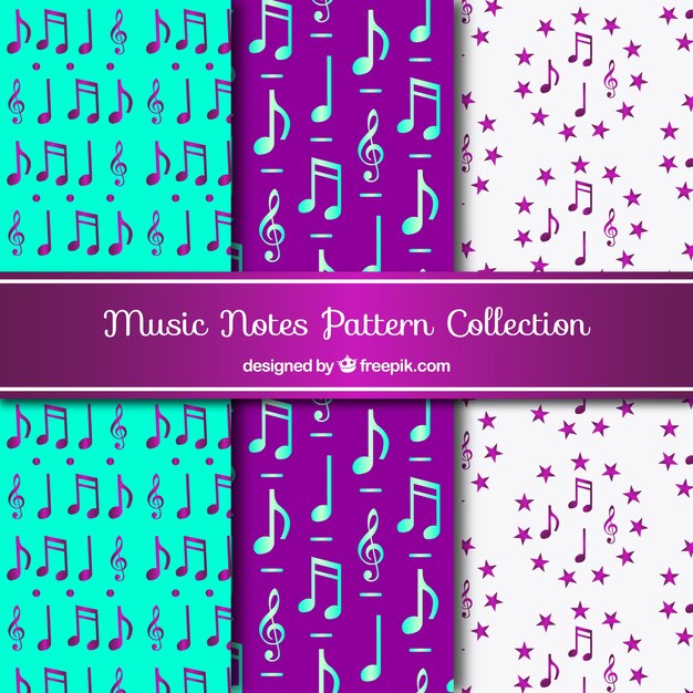 Colección de patrones coloridos de notas musicales