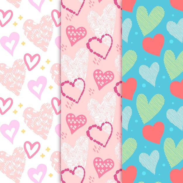 Colección de patrones de corazón dibujados a mano