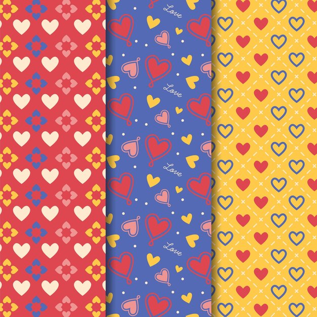 Colección de patrones de corazón de diseño plano