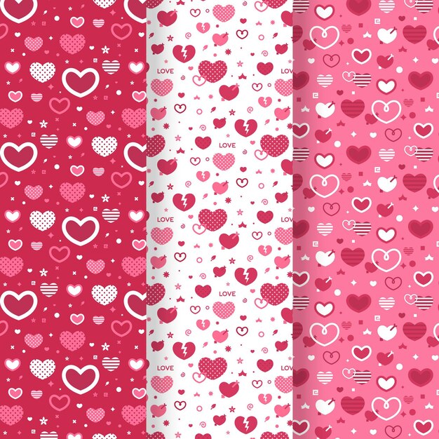 Colección de patrones de corazón en diseño plano