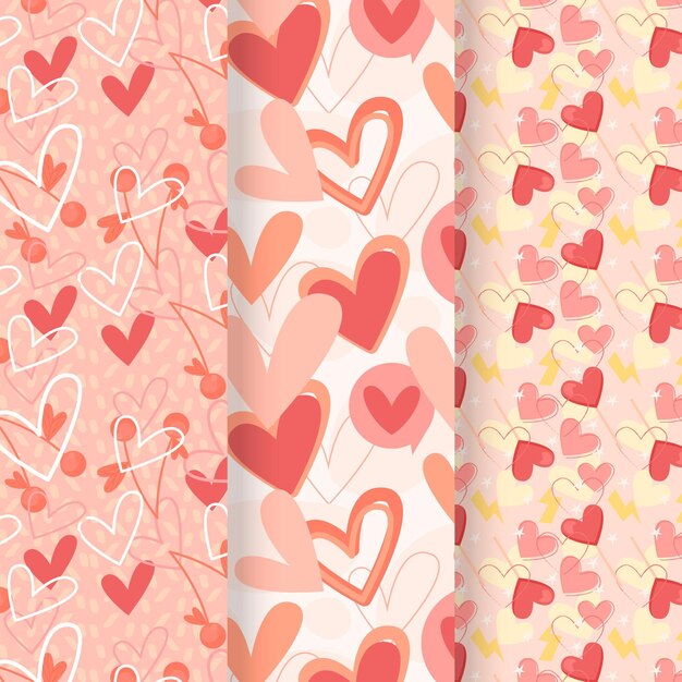 Colección de patrones de corazón en diseño plano