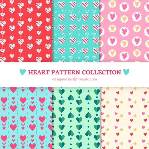 Colección de patrones de corazones en distintos estilos 