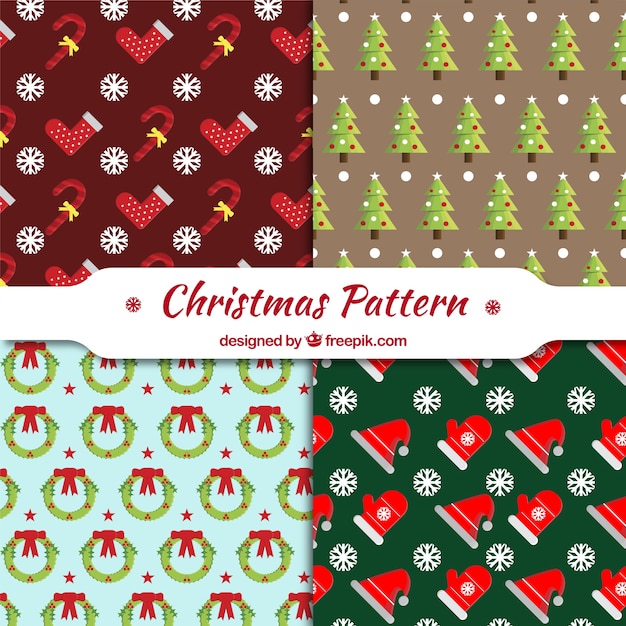 Colección de patrones decorativos con objetos de navidad 