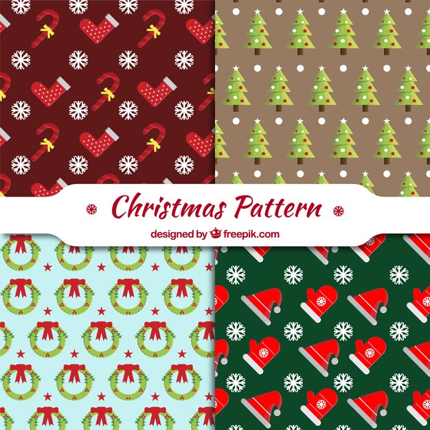 Colección de patrones decorativos con objetos de navidad