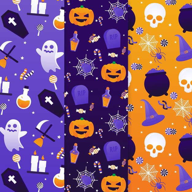 Colección de patrones degradados de halloween