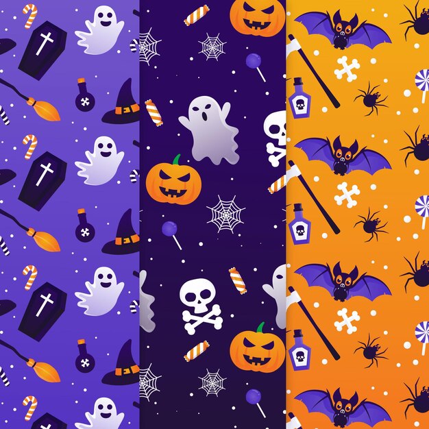 Colección de patrones degradados de halloween