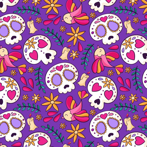 Colección patrones dia de muertos dibujados a mano