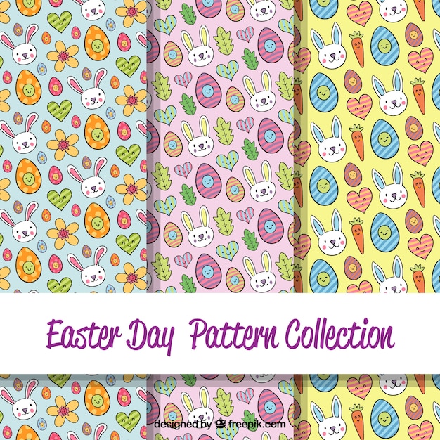 Colección de patrones de día de pascua dibujados a mano