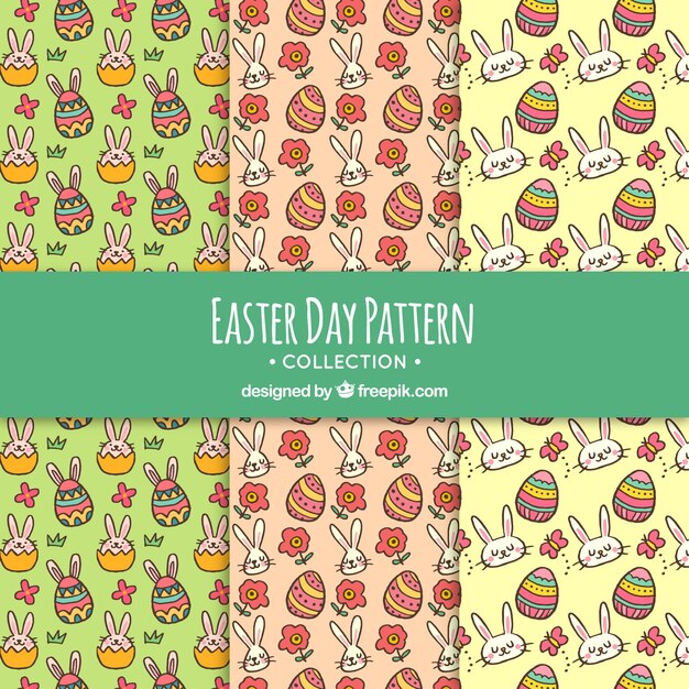 Colección de patrones de día de pascua dibujados a mano