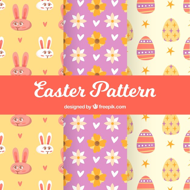 Colección de patrones de día de pascua dibujados a mano